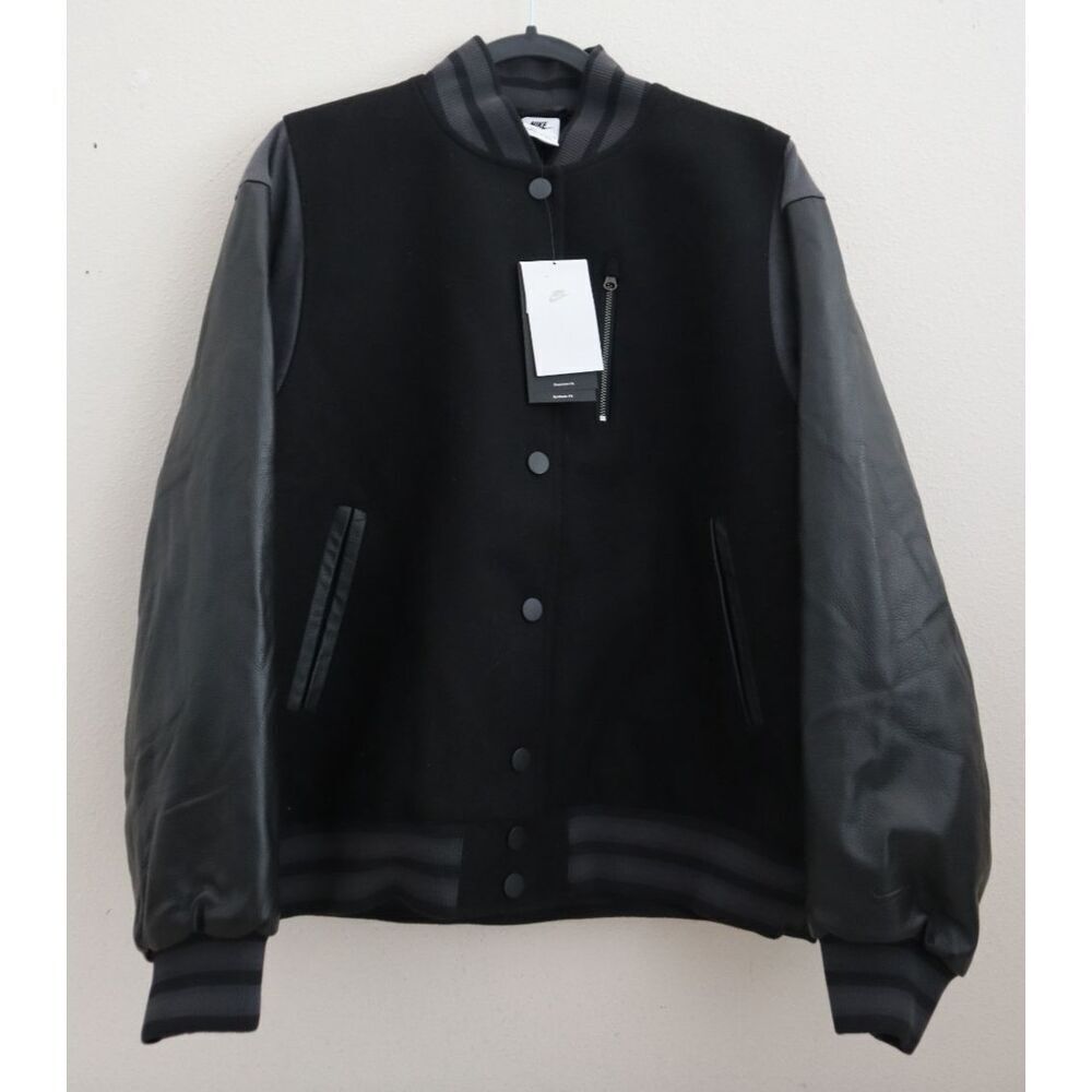 Nike FN3672-010 Women's Sz S Black Oversized Wool/Leather Destroyer Jacket